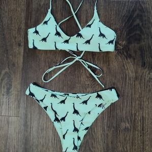 Mint Green Dinosaur print woman's swim suit Medium